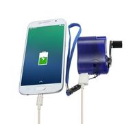 Paquete de 2 cargadores de manivela USB para smartphones y tabletas - Fuente de alimentación manual portátil con linterna LED, salida de 5,5 V, cuerpo ABS, salida (azul)