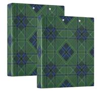 Paquete de 2 carpetas de 3 anillos, carpeta clásica de tartán verde con anillas en D con portapapeles, carpetas grandes de 3 anillos para escuela, universidad, oficina