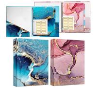 Paquete de 2 carpetas de 3 anillos de 1 pulgada, 10.7 x 12 pulgadas con 2 bolsillos interiores, incluye 5 separadores de pestañas y una hoja de calcomanías de etiquetas, carpeta decorativa de mármol rosa y azul para la escuela y la oficina