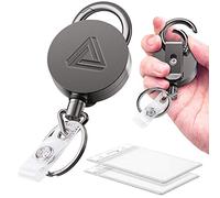 Paquete de 2 carretes retráctiles de metal resistente con clip para cinturón y soporte vertical transparente impermeable para tarjetas de identificación + 2 llaveros de mosquetón adicionales, cordón
