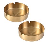Paquete de 2 ceniceros de acero inoxidable para el hogar, ceniceros redondos de mesa, adecuados para el hogar (dorado)