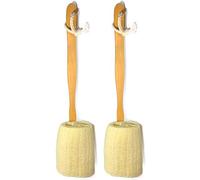Paquete de 2 cepillos de baño exfoliantes naturales de luffa luffa luffa en un palo, con mango largo de madera para hombres y mujeres, esponja de ducha, depurador de espalda