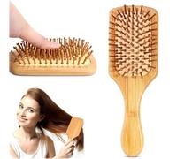 Paquete de 2 cepillos de pelo de bambú, cepillo de madera natural para mujeres, señora, cepillo desenredante para masaje/seco/rizado/grueso/delgado/liso (cuadrado grande)