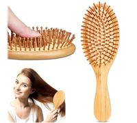 Paquete de 2 cepillos de pelo de bambú, cepillo de madera natural para mujeres, señora, cepillo desenredante para masaje/seco/rizado/grueso/delgado/liso (ovalado medio)