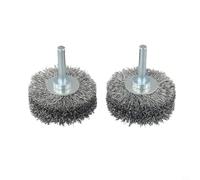 Paquete de 2 cepillos de rueda de alambre de acero de 50 mm, alambre paralelo resistente para herramientas giratorias, vástago de 6 mm, eliminación de óxido plateado, desbarbado, tallado de madera