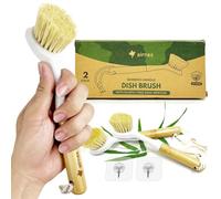 Paquete de 2 cepillos para platos con mango de bambú, hechos de cabeza de paja de trigo y cerdas de sisal rígidas medias, sin plástico, sin arañazos, sin olor, para cocina, certificado Green America y