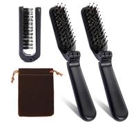 Paquete de 2 cepillos portátiles plegables para el pelo de viaje, envíe una bolsa de terciopelo, peine de cerdas, cepillo de pelo antiestático, herramienta de peinado portátil para mujeres y hombres