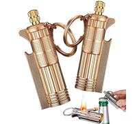 Paquete de 2 cerillas permanentes - Encendedor de Llavero for Supervivencia | Encendedor de pedernal con abrebotellas. Kit de Emergencia for Camping y Senderismo.(Gold)