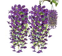 Paquete de 2 cestas Colgantes de Flores Artificiales, Flores Artificiales Colgantes al Aire Libre, Guirnalda de Petunia sintética Realista para Exteriores, hogar, Boda, jardín, Patio, decoración