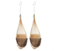 Paquete de 2 cestas colgantes de ratán natural con ganchos de metal, macetas tejidas ventiladas para orquídeas, suculentas, vides, hechas a mano, resistentes a la intemperie, para estilo nido