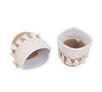 Paquete de 2 cestas redondas de almacenamiento de cuerda de algodón con borlas bohemias, organizador de escritorio tejido para brochas de maquillaje y cosméticos, cubo de tocador para encimera de baño