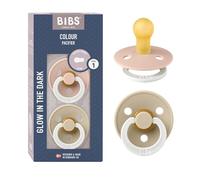 BIBS Boheme - Chupete que brilla en la oscuridad, 2 unidades, sin BPA, látex para pezón redondo, talla 1 (0-6 meses), brillo rubor y vainilla brillante