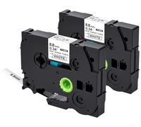Paquete de 2 cintas de etiquetas de tubo termorretráctil HSe-221 HSe221 compatibles con Brother Ptouch HS-221 HS221 de 8,8 mm, negro sobre blanco para PT-E300 PT-E500 PT-D210 PT-D400 PT-D450 PT-E550W
