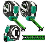 Paquete de 2 cintas métricas de 10 m, ancho de 25 mm, cinta métrica de precisión de acero transparente fluorescente, retráctil de doble cara graduada, fácil de leer (verde)