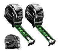 Paquete de 2 cintas métricas fluorescentes de 10 m, 25 mm de ancho de doble cara graduada con autobloqueo, impermeable y fácil de leer, cinta métrica para construcción, bricolaje (negro)