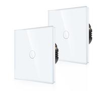 Paquete de 2 CNBINGO Interruptores táctiles empotrables en blanco - Interruptor de luz simple con LED de estado y panel de vidrio - Interruptor de pared de 1 compartimento - Solo en pareja con esta