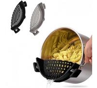 Paquete de 2 coladores de silicona con clip, se adapta a ollas, sartenes y pasta, colador de alimentos manos libres para carne molida, espaguetis, pasta, compatible con todos los cuencos y ollas