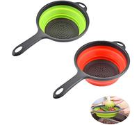 Paquete de 2 coladores plegables de silicona para cocina, coladores plegables con asas, colador plegable que ahorra espacio para escurrir pasta, verduras (verde y rojo)