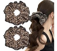 Paquete de 2 coleteros de gran tamaño con estampado de leopardo, coleteros de encaje grandes para mujer, coleteros de satén elegante, accesorios para el pelo para moño o cola de caballo, accesorios
