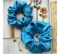 Paquete de 2 coleteros de seda para el cabello, 100 % seda de morera pura de 30 momme con banda elástica, lazos para el pelo de seda para mujeres y niñas, regalo (azul pavo real)