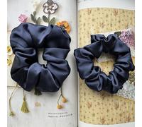 Paquete de 2 coleteros de seda para el cabello, 100 % seda de morera pura de 30 momme con banda elástica, lazos para el pelo de seda para mujeres y niñas, regalo (azul oscuro)