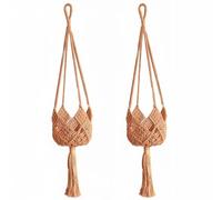 Paquete de 2 colgadores de macramé para plantas, cestas colgantes de ganchillo bohemio para macetas de hasta 8 pulgadas, soporte para macetas de cuerda de algodón marrón para decoración del hogar