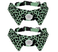Paquete de 2 collares de gato con patrón de leopardo verde, pajarita estilo camisa, collar ajustable para perro con pajarita para perros pequeños, cachorros, gatos, conejos