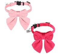 Paquete de 2 collares de gato rosa con campanas, pajarita ajustable para gatos, collar desmontable para niñas, mascotas, gatos, perros, lindos collares de corbatín para gatos de 8 a 12 pulgadas (rosa
