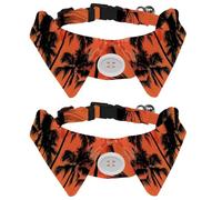 Paquete de 2 collares de pajarita para perro, collar de gato con campana y hebilla de liberación rápida para mascotas pequeñas, siluetas de palmas en patrón de color atardecer