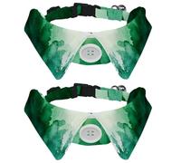 Paquete de 2 collares de pajarita para perro, collar de gato con campana y hebilla de liberación rápida para mascotas pequeñas, tinta verde y texturas de acuarela sobre fondo blanco