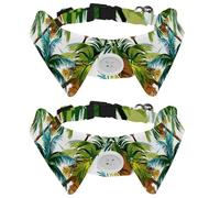Paquete de 2 collares de pajarita para perro, collar de gato con campana y hebilla de liberación rápida para mascotas pequeñas, patrón de bosque tropical de palmera de coco