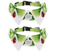 Paquete de 2 collares de pajarita para perro, collar de gato con campana y hebilla de liberación rápida para mascotas pequeñas, trébol del día de San Patricio con mariquita
