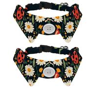 Paquete de 2 collares de pajarita para perro, collar de gato con campana y hebilla de liberación rápida para mascotas pequeñas, linda mariquita con patrón de flores