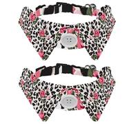 Paquete de 2 collares de perro con pajarita y campana, bonito diseño de solapa ajustable de leopardo rosa para mascotas pequeñas