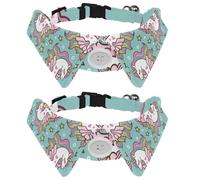 Paquete de 2 collares de perro con pajarita y campana, caballos de mar, unicornio, diseño de solapa ajustable, collar de pajarita para mascotas pequeñas