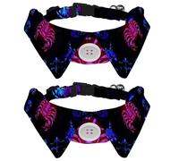 Paquete de 2 collares de perro con pajarita y campana, círculo de horóscopo de neón con signos del zodiaco, diseño de solapa ajustable, collar de pajarita para gatos pequeños