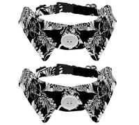 Paquete de 2 collares de perro con pajarita y campana, diseño de solapa ajustable con diseño de margarita rosa negra y blanca para mascotas pequeñas