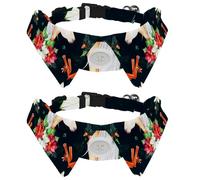 Paquete de 2 collares de perro con pajarita y campana, diseño de unicornio y flor de caballo ajustable, collar de pajarita para mascotas pequeñas