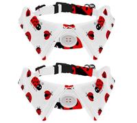 Paquete de 2 collares de perro con pajarita y campana, divertido patrón de mariquita con diseño de solapa ajustable, collar de pajarita para mascotas pequeñas