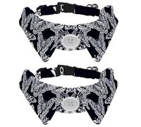 Paquete de 2 collares de perro con pajarita y campana, mariposas o polillas de la naturaleza de fantasía, patrón artístico y espiritualidad, diseño de solapa ajustable, collar de corbata de gato para