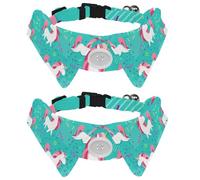 Paquete de 2 collares de perro con pajarita y campana, pelo de unicornio rosa, bonito patrón ajustable, diseño de solapa ajustable, collar de pajarita para mascotas pequeñas