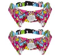 Paquete de 2 collares de perro con pajarita y campana, unicornio de caramelo, dona de caramelo, estilo niña, garabatos, diseño de solapa ajustable, collar de pajarita para mascotas pequeñas