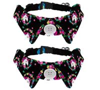 Paquete de 2 collares de perro con pajarita y campana, unicornio mágico en una corona de flores, diseño de solapa ajustable, collar de pajarita para mascotas pequeñas