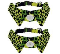 Paquete de 2 collares de perro con patrón de leopardo verde, collares ajustables para mascotas con pajarita, bonito anillo de pajarita de gato para niños pequeños, medianos, niñas, gatos, perros y