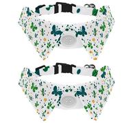 Paquete de 2 collares de perro con patrón de mariposa verde y flores para perros medianos, pajarita de gato con hebilla de plástico, camisas con cuello para corbatines de mascotas, cuello de 11.2 a