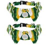 Paquete de 2 collares de perro con textura de mármol verde, amarillo y blanco, pajarita con campanas, corbatines ajustables, collar de gato para niños pequeños y medianos, mascotas, cachorros, gatitos