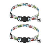 Paquete de 2 collares de perro pequeño con diseño de dibujos animados, color blanco, con campana, para perro, cachorro, longitud ajustable de 10.6 a 17.1 pulgadas