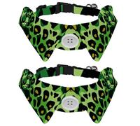 Paquete de 2 collares para cachorros, pajarita de gato con patrón de leopardo verde con hebilla para perros pequeños y medianos, camisas con cuello para corbatines de mascotas, cuello de 11.2 a 12.2