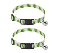 Paquete de 2 collares para gatitos, hojas de pino verde, collar de perro pequeño blanco con campana, ajustable de 10.6 a 17.1 pulgadas