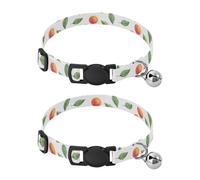 Paquete de 2 collares para gatitos, melocotones, hojas verdes, color blanco, collar para perro pequeño con campana, longitud ajustable de 10.6 a 17.1 pulgadas
